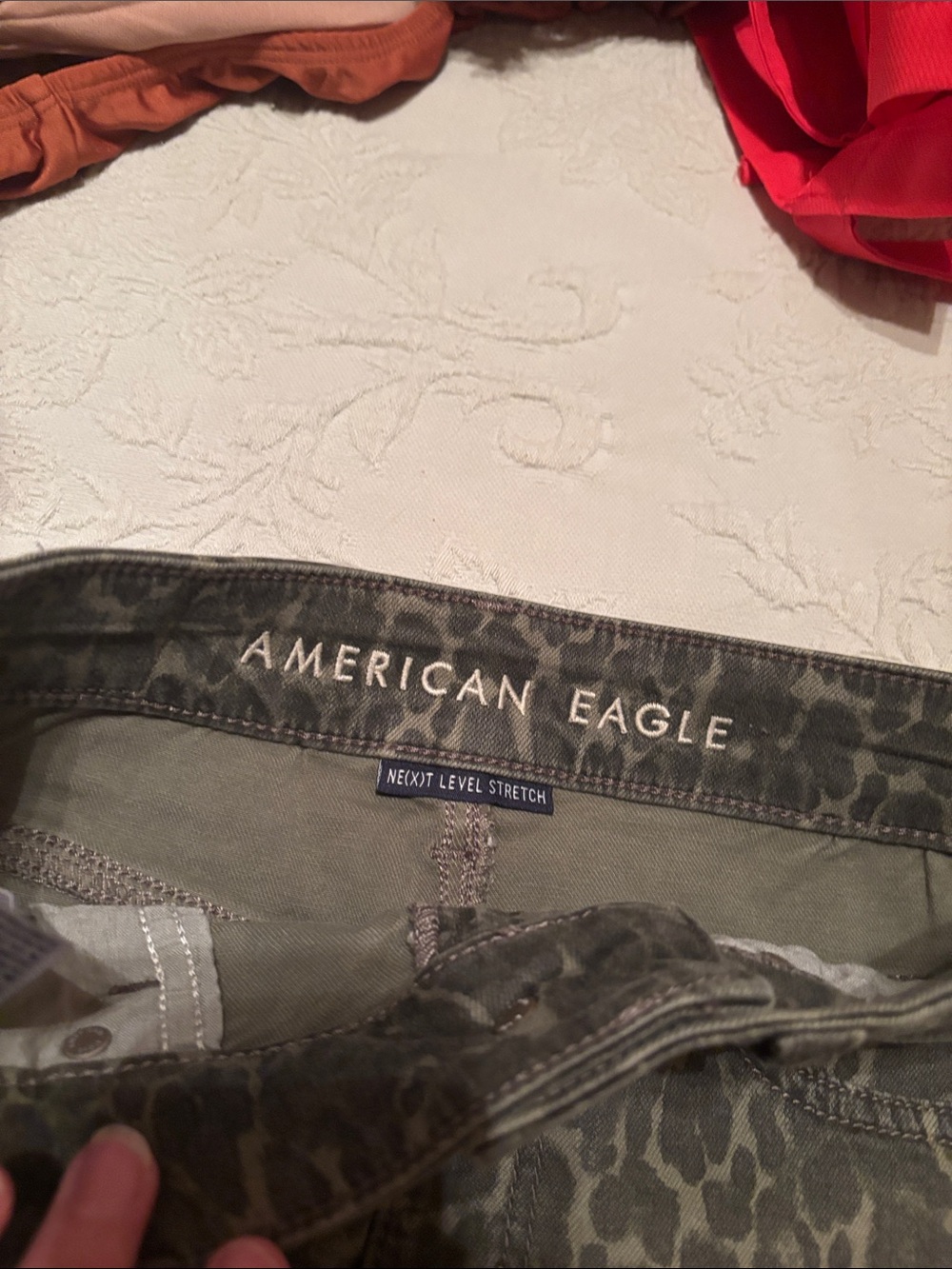 American Eagle Washed Olive Leopard-Print Denim Skirt - Picture 2 of 4